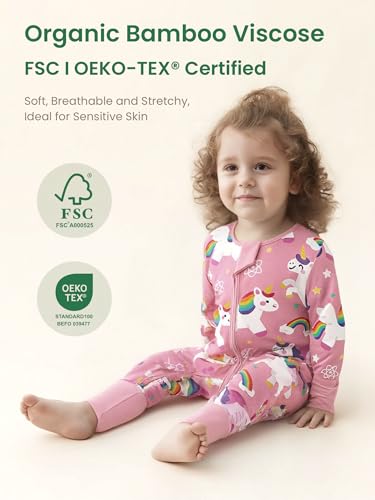 Image of Unisex Baby Bamboo Viscose Long Sleeve Romper, Cute Prints Zipper Footless Jumpsuit, Toddler One-Piece Outfits