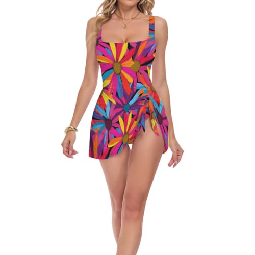 Maillot de bain une pièce haut de gamme imprimé coneflower coloré chic