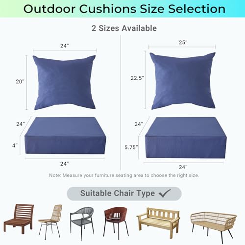 Image of IPYNBAP Outdoor Cushions for Patio Furniture,Outdoor Seat Cushion Set 24 x 24 x 4 Inch,Waterproof & Fade Resistant Outdoor Chair Cushions,Deep Patio Chair Cushion with Removable Cover,Navy Blue