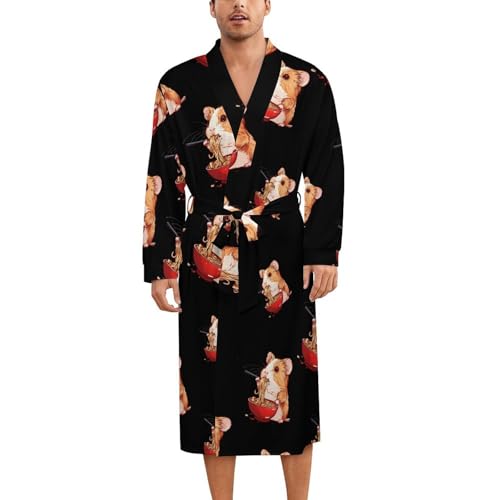 Guinea Pigs Japanese Ramen Noodles Soft Robe Long Sleeve Bathrobes V Neck Sleepwear Spa Robes with Belt Men Woman