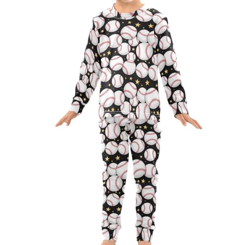 Pigsaly Pajama Set 2 Piece Black Line Strip Baseball Softball Ball Pajama Sets Long Sleeve Pjs Sleepwear 6Y3