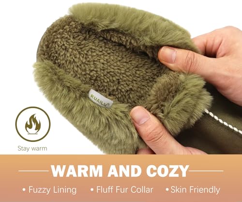 Image of KuaiLu Womens Cozy Memory Foam Slippers Ladies Fuzzy Faux Fur Lined Warm Arch Support House Shoes Slip on Comfy Winter Scuff Indoor Outdoor Rubber Hard Sole