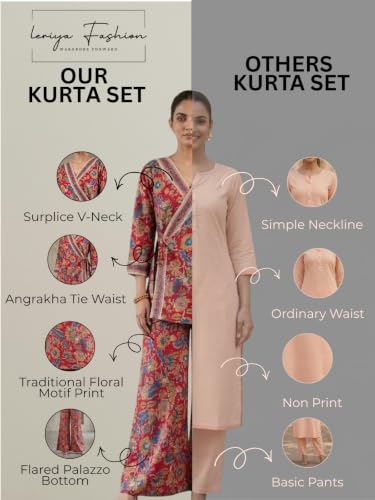 Image of Leriya Fashion Co-Ord Set for Women Stylish | Printed Wrap Top with Palazzo Pants Set | Ethnic Kurta Sets for Woman | Kurti Sets with Sharara Pant | Festive Traditional Indian Outfit