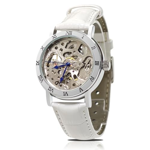 Image of GuTe Mechanical Ik Women's Steampunk Automatic Mechanical Watch, Leather Band Self Winding Lady Dress Wrist Watch
