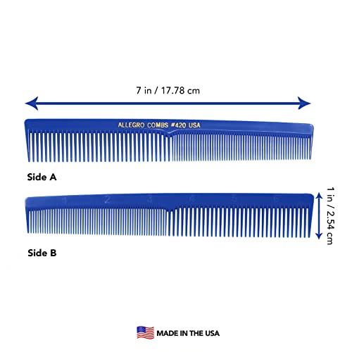 Allegro Combs 420 Hair Combs Barber Comb Set Hair Cutting Pocket Styling Combs For Hair Stylist Wide And Fine Set 12 Pk. (Royal Blue) #TOP2