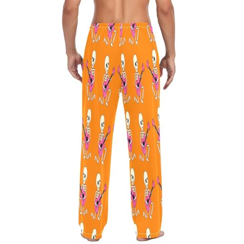 Qilmy Cartoon Skeletons Guitars Men's Cotton Pajama Pants, Lightweight Lounge Sleepwear with Drawstring and Pocket3