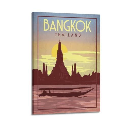 Poster voyage Bangkok pour salon moderne, toile esthétique temple thaïlandais 40x60 cm style cadre