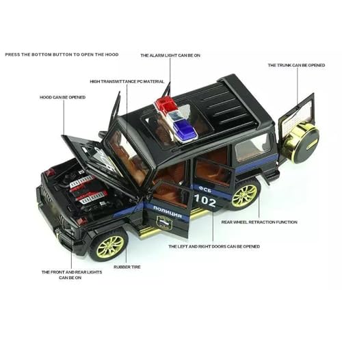 Image of 1:32 Scale G Wagon Police Toy Car for Kids Diecast Metal Model Car Light Sound Pullback Openable Door