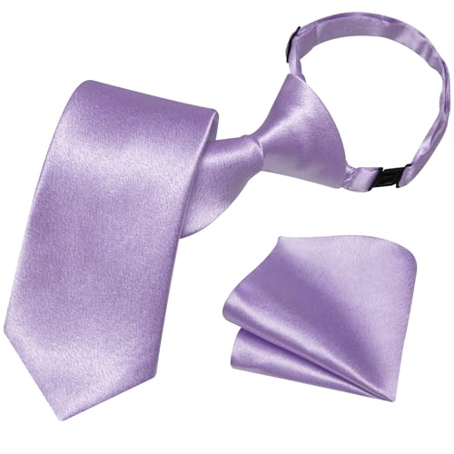 Image of Barry.Wang Boys Ties Pre-Tied Satin Solid Color Kids Tie Pocket Square Set Adjustable Formal Necktie Graduation School