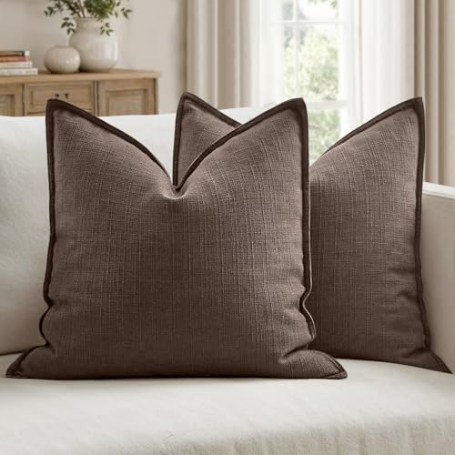 Image of MIULEE Pack of 2 Thick Textured Couch Throw Pillow Covers 18x18, Dark Brown Decorative Pillow Covers, Neutral Linen Cushion Cases for Sofa Bed Living Room Modern Farmhouse Home Decor, No Filling