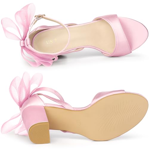 Allegra K Allegra K Women's Bow Shoes Chunky Heel Pink Heels Sandals 7 M US
