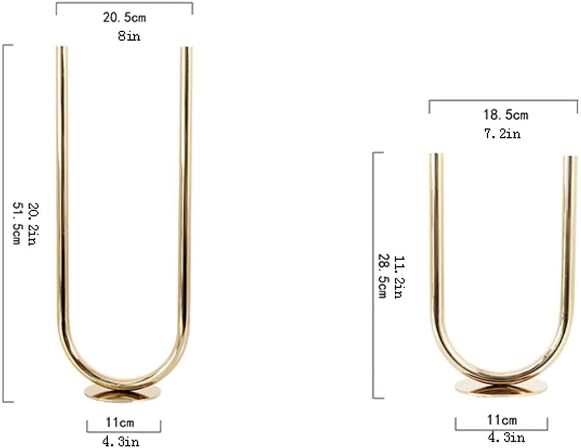2 Simple U-Shaped Tubular Candlesticks Metal Candle Holders Set for Taper Candles (Golden)