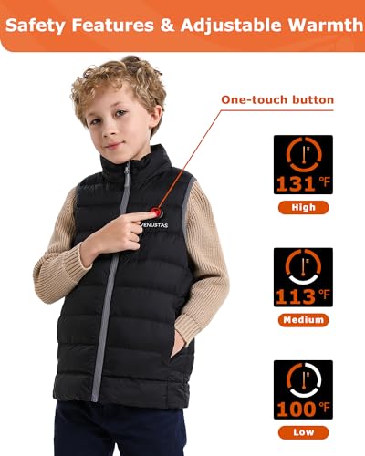 Venustas Kids Heated Vest with Battery Pack, Boys Lightweight Electric Heated Vest3