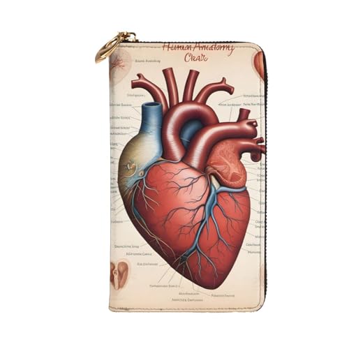 Human Anatomy Heart Chart Picture Leather Long Clutch Wallet for Fashionable Girls and Women - Durable, Stylish, and Functional, Black, One Size2