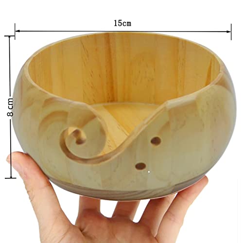 Image of Joyeee Wooden Knitting Bowls, Handmade Round Woven Yarn Holder with Drill Holes, Smooth Surface, Light and Easy to Carry