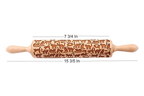 Kedera Cats Pattern Embossing Rolling Pin,Wooden Laser Engraved Rolling Pin With Cats For Embossed Cookies (2.1 X 1.7 X 18 Inches) #TOP2