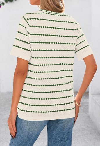 Image of NALANISA Women's Short Sleeve Sweater Spring Summer Crochet Knit Tops 2026 V Neck Striped Button Down Dressy Casual Blouses