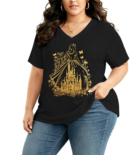Image of NANYUAYA Plus Size Magic Shirts for Women Castle Kingdom Graphic Magical T Shirt Cute Holiday Princess Tee Vacation Tops