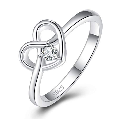 AVECON 925 Sterling Silver Round Cut White Cubic Zirconia Love Heart Celtic Knot Ring, High Polish Heart Promise Ring Band for Women Size 6
