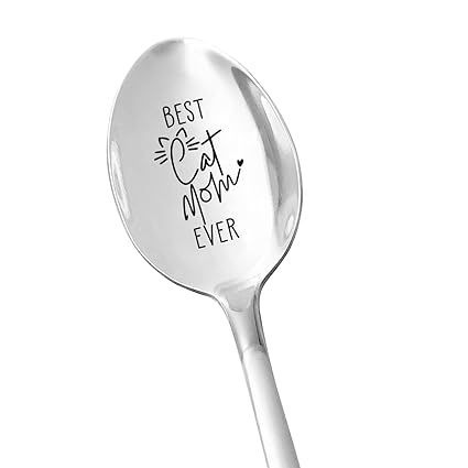 Best Cat Mom Gifts - Best Cat Mom Ever - Tea Coffee Lover Stainless Steel Engraved Spoon Funny Cat Lovers Gift for Mother's Day Christmas Birthday