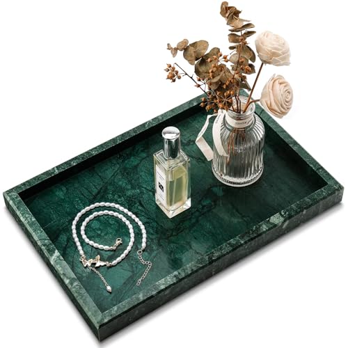 Image of Real Natural Marble Tray for Bathroom, Vanity, Kitchen and Desktop, Rectangle Genuine Marble Stone Tray for Jewelry, Cosmetics, Candles, Lotion, Perfume and Home Decor