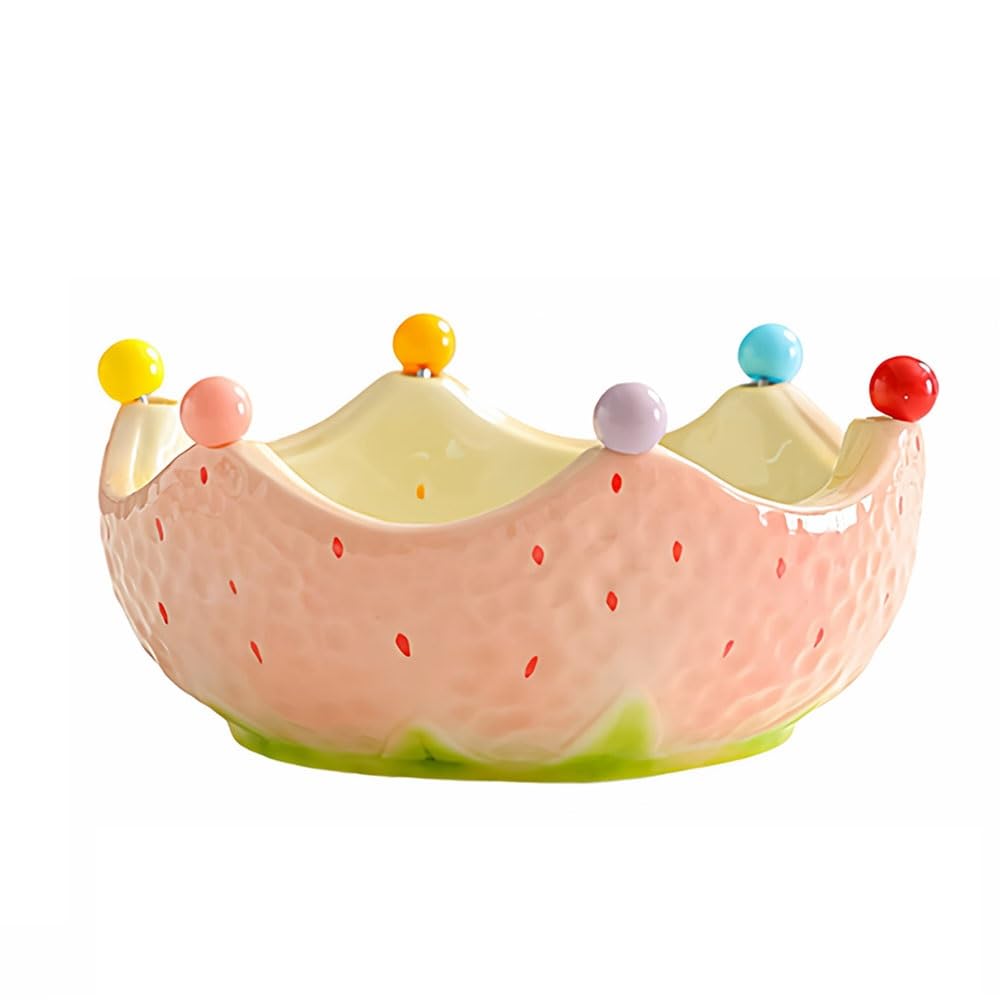 Obstschale Obstschale aus Keramik mit integrierten Gabeln, farbenfrohen, erdbeerförmigen Perlenspießen, Weintrauben und Beeren Obstschalen