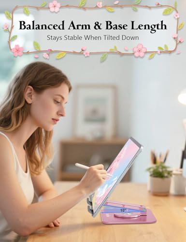Image of Rotating Tablet Stand for Desk, Aluminum Office Desk Accessories for Women Moms iPad Gifts Home Office Portable Monitor Stand for iPad, Compatible with iPad Pro, Air, Mini, Kindle, 4-12.9 inch,Pink