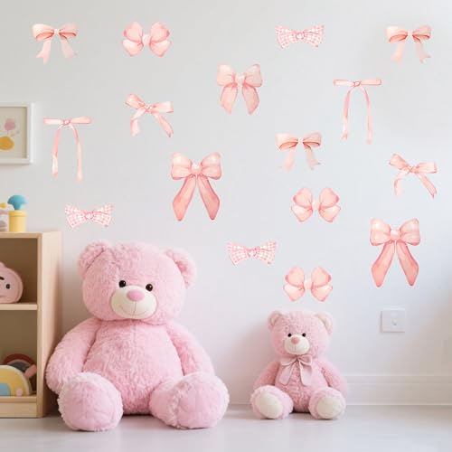 Calcomanías de pared con lazo rosa para dormitorio infantil pack de 12 hojas adhesivas 2