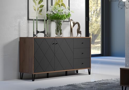 Abmessungen 131x82x38 cm - Detailansicht von Montez Sideboard Eiche Gold Graphite Test – Dealfoxx.de