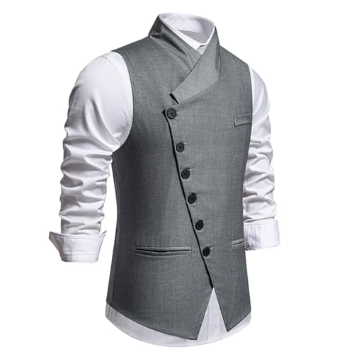 Mens Suit Vest Slim Fit Western Dress Vests with Oblique Button Vintage Victorian Waistcoat for Business Wedding Party3