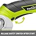 SnapFresh Cordless Electric Scissors, 4V Electric Mini Box Cutter, Carpet & Cardboard Cutter Tool with a Replacement Blade/Charger, Rotary Cutter for Cardboard Packages Leather Plastic （Green）