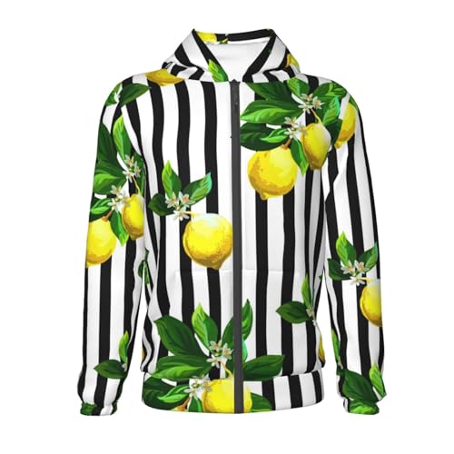 Lemons on Striped Kids Pullover Hoodies Boys Zip Up Sweatshirts Girls Athletic Clothes with Pocket2
