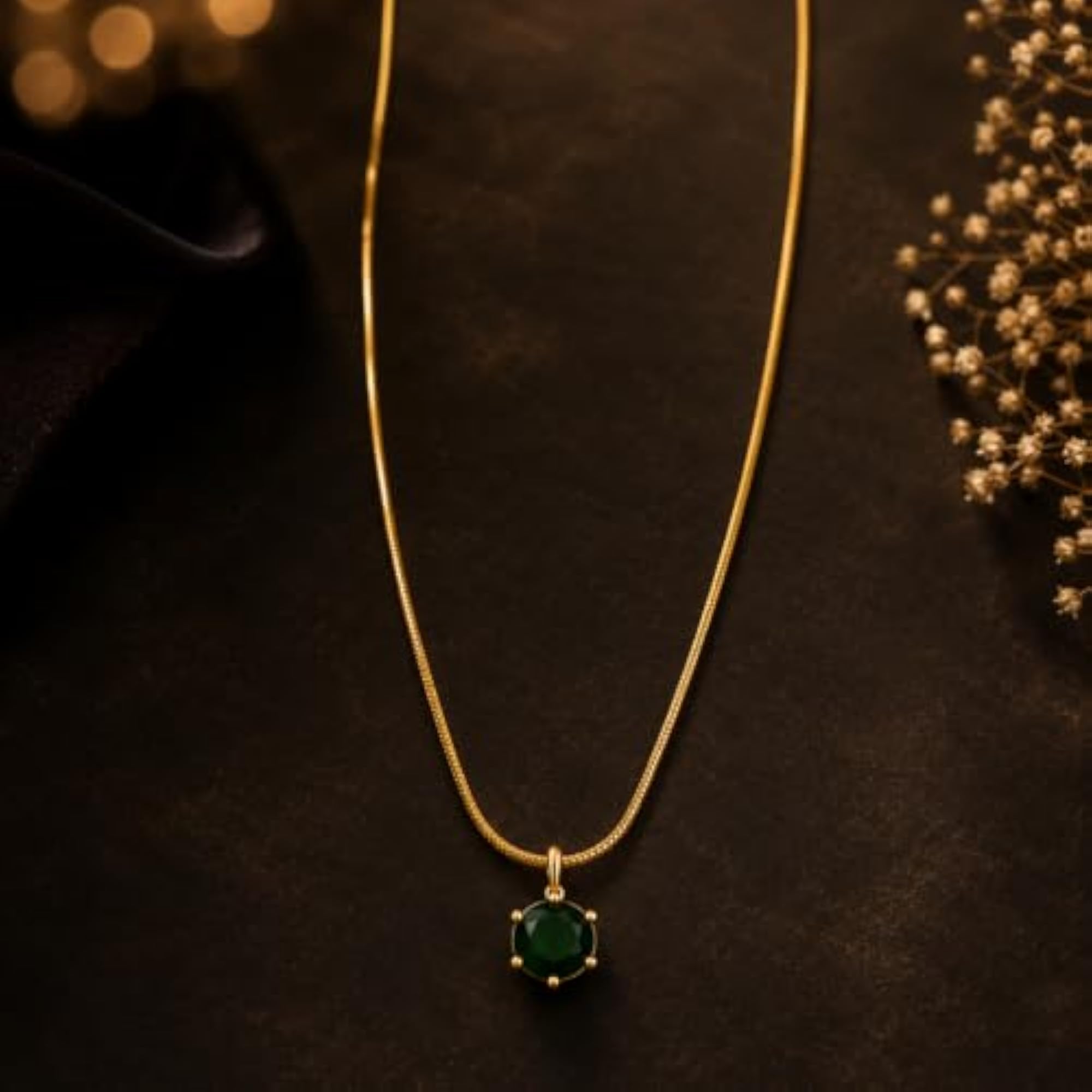 Women's Round Emerald Green Crystal Pendant Necklace