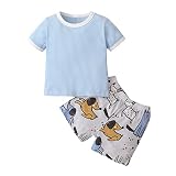 Verve Jelly Neugeborenes Baby Jungen Sommerkleidung Solide Gerippte Kurzarm T-Shirt Tops + Shorts Hosen 2pcs Outfits Set 68 Blau 3-6 Monate
