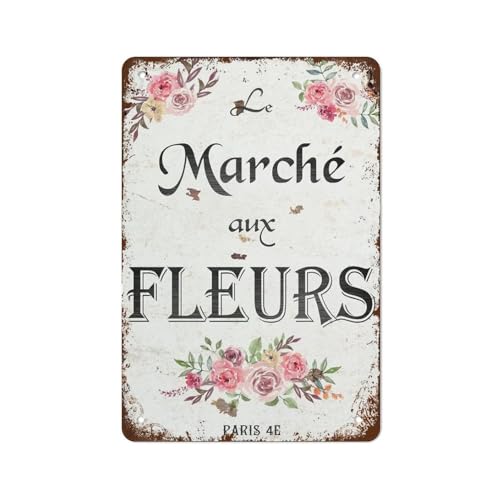Vintage Garden Sign - Indoor/Outdoor Metal French Country Decor - Flower Market - Large - Living Room, Kitchen, Dining Room - Paris Wall Art - Retro Tin Sign - Funny Signs - 6x8 inch