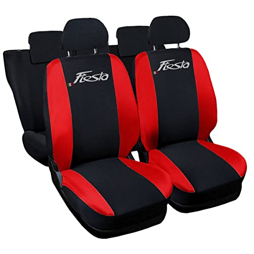 Auto Accessori Lupex - Housses de siège Auto. Compatibles Housses De Siège Auto pour Fiesta, Noir Rouge, Fabriqué en Italie, Housses pour Sièges Avant Et Arrière, Intérieur De La Voiture