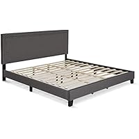 Furinno Laval Double Row Nail Head Upholstered Platform Bed Frame (King) only .99: eDeal Info