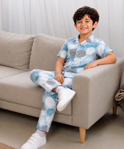 Image of 3BROS Unisex Pure Cotton Short Sleeve Kids Night Dress for Boys & Girls Nightwear /Sleepsuit /Sleepwear /Loungewear Night Suit for Boys and Girls Top and Pyjama Combo Set
