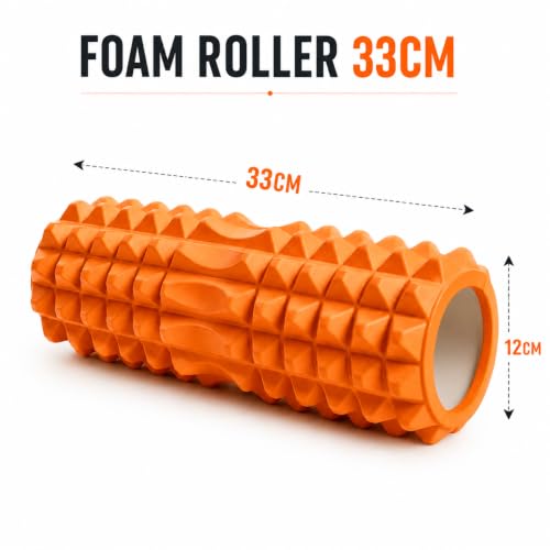 Image of Foam Roller for Exercise & Gym | Deep Tissue Muscle Massage Roller for Back, Neck, Calf & Thigh Pain Relief | Yoga, Stretching, Recovery & Fitness Workout Equipment | 33cm Orange