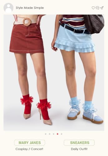 Image of Komorebi Big Ruffle Ankle Socks Lace Frilly Cotton Socks for Women Girls