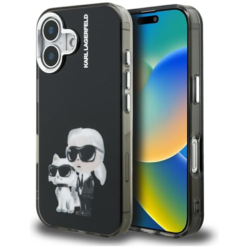 CG MOBILE Karl Lagerfeld IML Aquarelle Karl & Choupette & Logo Coque pour iPhone 16 (noir)
