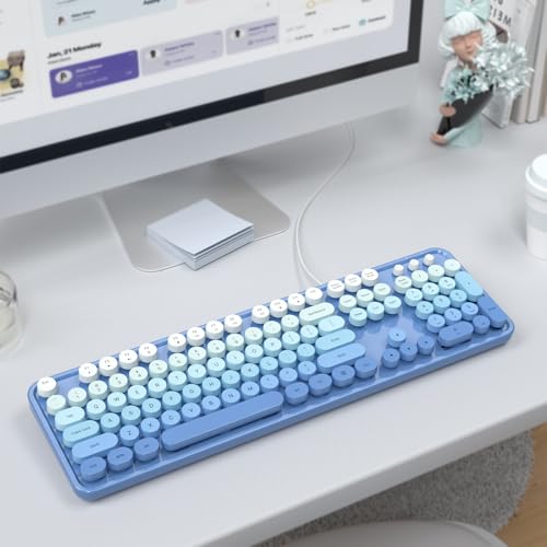 Image of MOFII Computer Keyboards Wired, Plug Play USB Full Size Typewriter Keyboard, Cute Colorful Aesthetic Keyboard with Foldable Stands for Windows PC Laptop (Blue Gradient)