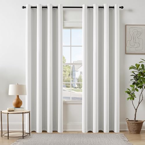 EMEMA Vorhänge Weiß Blickdicht mit Ösen 225 cm Lang, Weiche Verdunklungsvorhänge von Räumen, 2er Set Abdunkelnde Vorhänge für Wohnzimmer Schlafzimmer, Blickdichte Ösenvorhänge Jeder H225 x B140 cm