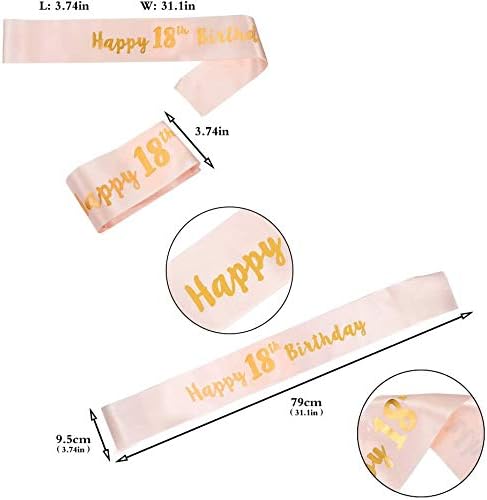 Bohoman Rose Gold Happy 18th Birthday Sash and 18 Birthday Tiara Rhinestone Crown Headband for 18 Birthday Gift Party Accessories 18th Birthday Decoration Girls Women