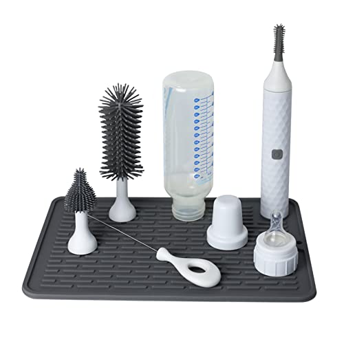 Image of WHNL Cleaning Brush Set with USB Rechargeable Electric Bottle Brush, 3-Piece Replaceable Silicone Bottle Brush and 8 * 12 inch Silicone Drying mat,Straw Brush Included in Storage Box(White)