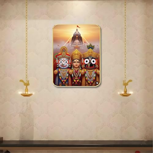Image of SAF Divine Jagannath Balabhadra Subhadra Wall Art with Table Top Stand & Wall Hanging Hole | Premium MDF Religious Painting for Mandir Living Room Home Decor Gift