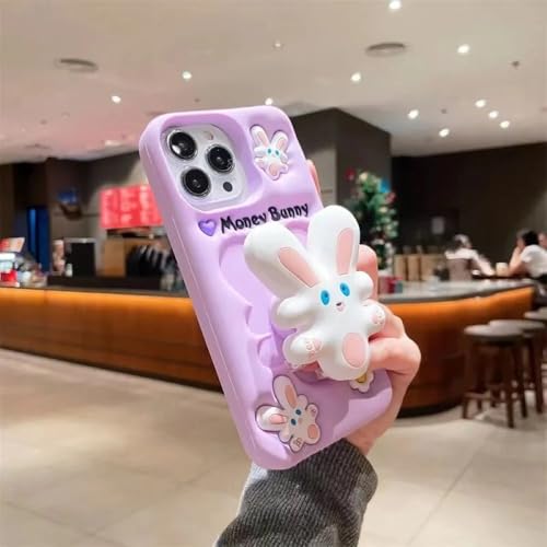 Image of COVERLY for iPhone 12 Pro 3D Money Bunny Rabbit Pop Case,Premium Silicone Case Cartoon Lavender Color with Phone Holder Cool Full Protective Cute Kawaii Aesthetic Cover for Apple iPhone 12 Pro