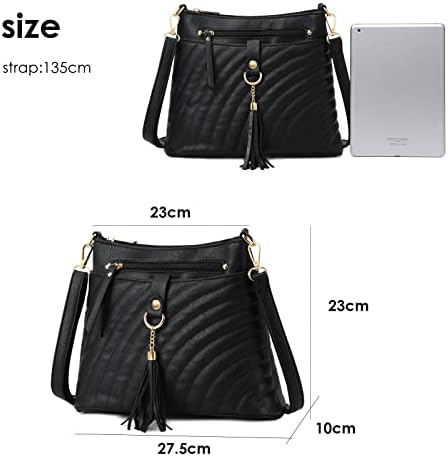 Myhozee Shoulder Bag Womens Small Cross Body Bag PU Leather Handbags Multi Pocket Satchel Tassel Messanger Bag for Ladies & Girls, Beige