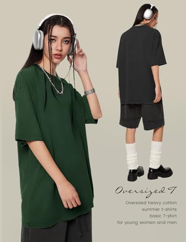 Image of Ogfao Mens Oversized T-Shirts Heavyweight Unisex Cotton T Shirts Baggy Loose Fit Basic Tees Plain Tshirts