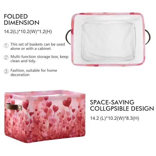 Image of Wamika Happy Valentine's Day Pink Storage Basket with Waterproof Liner and PU Handles Love Trees Heart Flowers Red Storage Boxes 14.2 inch Collapsible Decorative Baskets for Bedroom Closet Office 1 Pack
